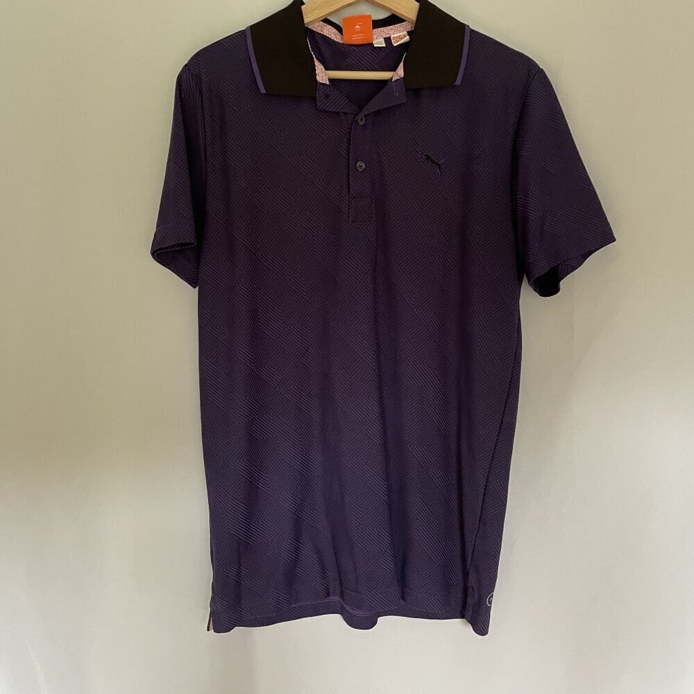 Puma sz M purple black short sleeved men's golf shirt summer top textured casual